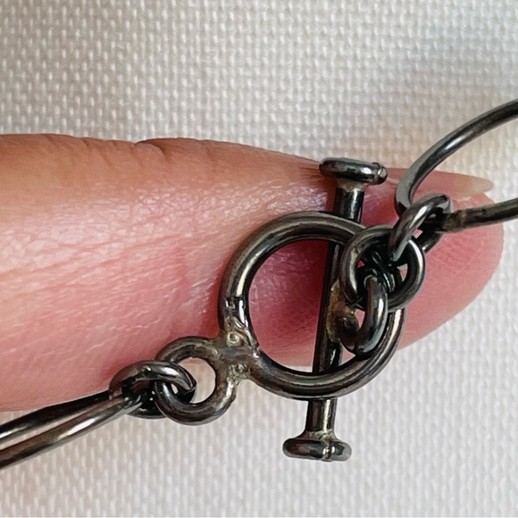 Silver Tone Stamped 925 16" Link Choker Necklace Circles & Silver Beads - Picture 3 of 10